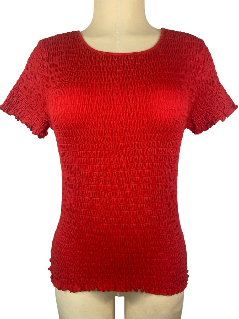 Catherine Malandrino Red Short-Sleeve Smocked Top - Women’s Large